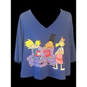 Hey‎ Arnold Nickelodeon Short Sleeve Cropped Graphic T Shirt Size XXXL 3XL Blue